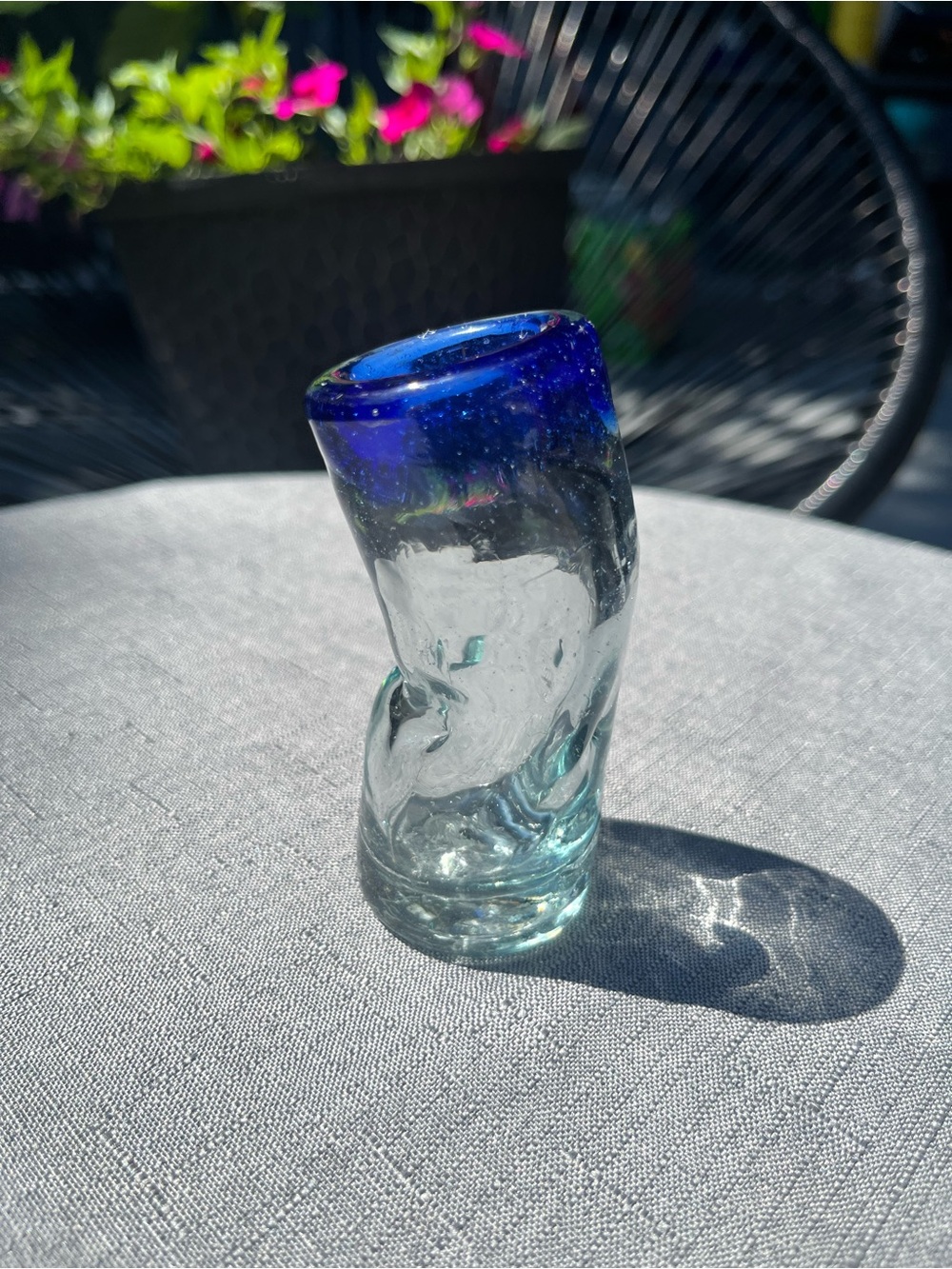 Handblown Glass Bud Vase with Cobalt Blue Rim - Picture 9 of 16